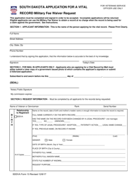 SDDVA Form 13 &quot;South Dakota Application for a Vital Record Military Fee Waiver Request&quot; - South Dakota