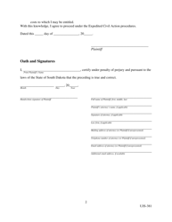 Form UJS-381 Appendix A Expedited Civil Action Certification - South Dakota, Page 2