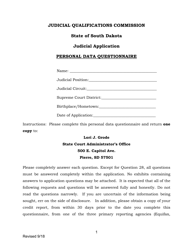 Judicial Application Personal Data Questionnaire - South Dakota