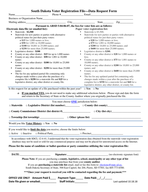 South Dakota Voter Registration File - Data Request Form - South Dakota Download Pdf