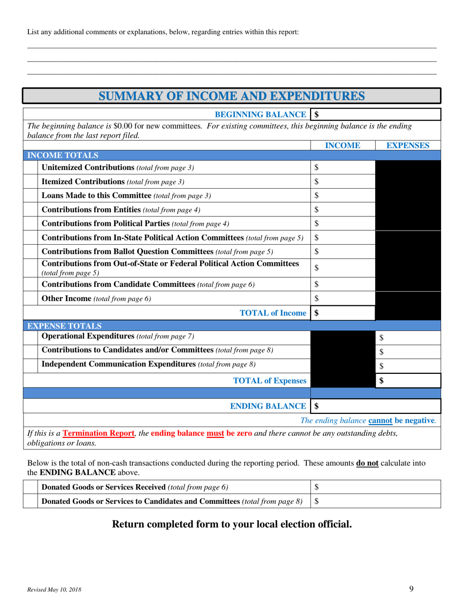 Local Jurisdictions Campaign Finance Disclosure Report Form - South Dakota, Page 9