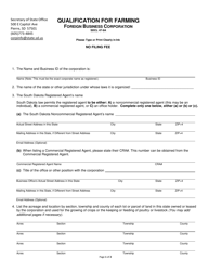 Document preview: Qualification for Farming - Foreign Business Corporation - South Dakota