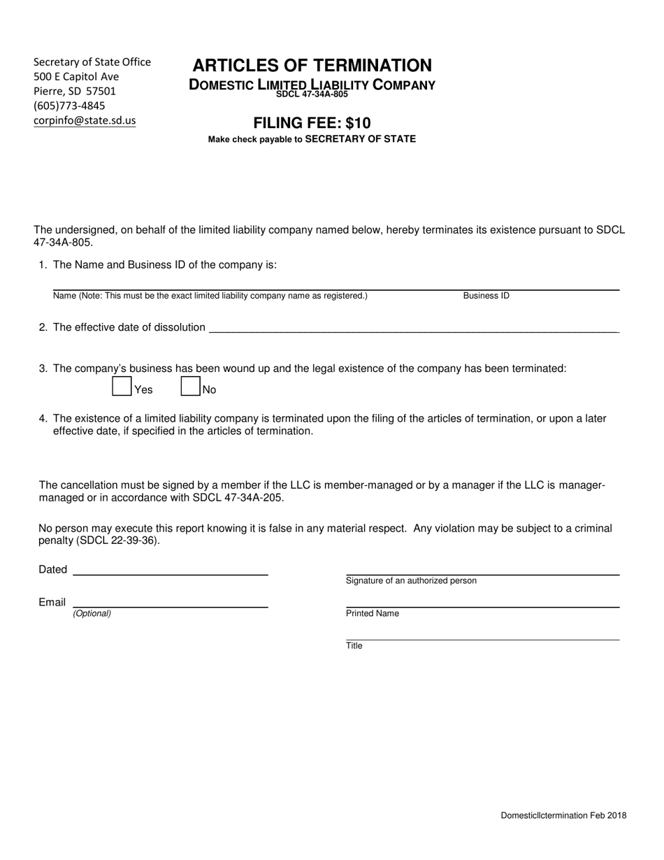 South dakota articles of termination domestic limited liability