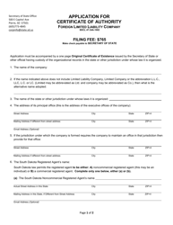 Application for Certificate of Authority - Foreign Limited Liability Company - South Dakota