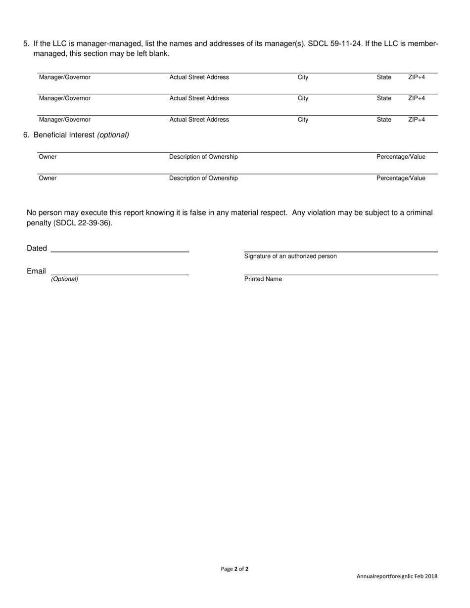 Annual Report - Foreign Limited Liability Company - South Dakota, Page 2