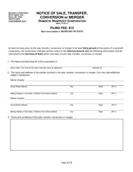 Document preview: Notice of Sale, Transfer, Conversion or Merger - Domestic Nonprofit Corporation - South Dakota