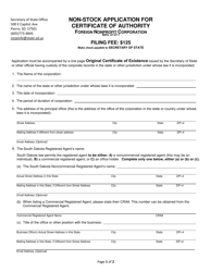 Non-stock Application for Certificate of Authority - Foreign Nonprofit Corporation - South Dakota