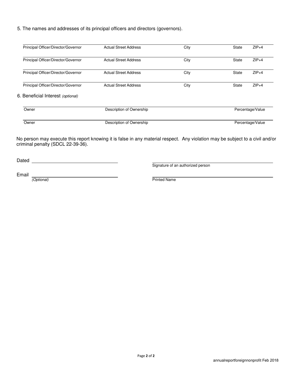 Annual Report - Foreign Nonprofit Corporation - South Dakota, Page 2