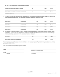 Application for Registration - Foreign Limited Partnership - South Dakota, Page 2