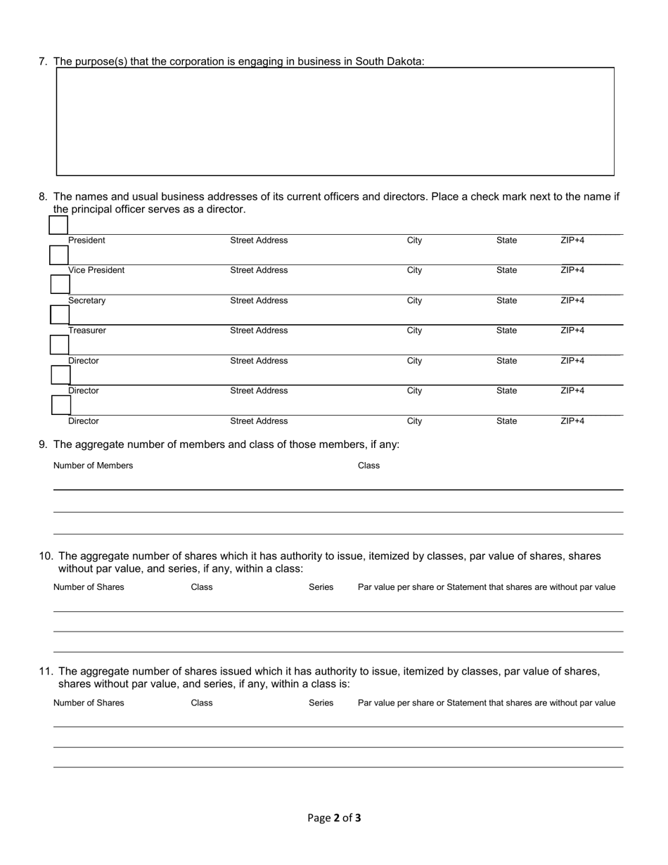 Application for Certificate of Authority - Foreign Cooperative - South Dakota, Page 2