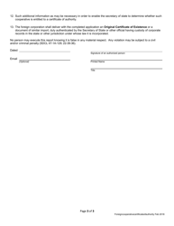 Application for Certificate of Authority - Foreign Cooperative - South Dakota, Page 3