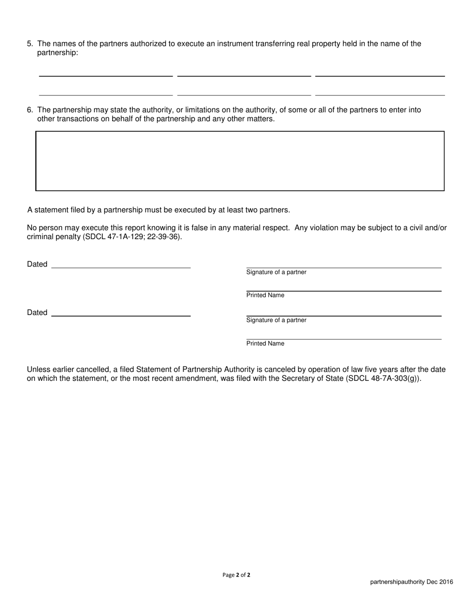 South Dakota Statement of Partnership Authority - Fill Out, Sign Online ...