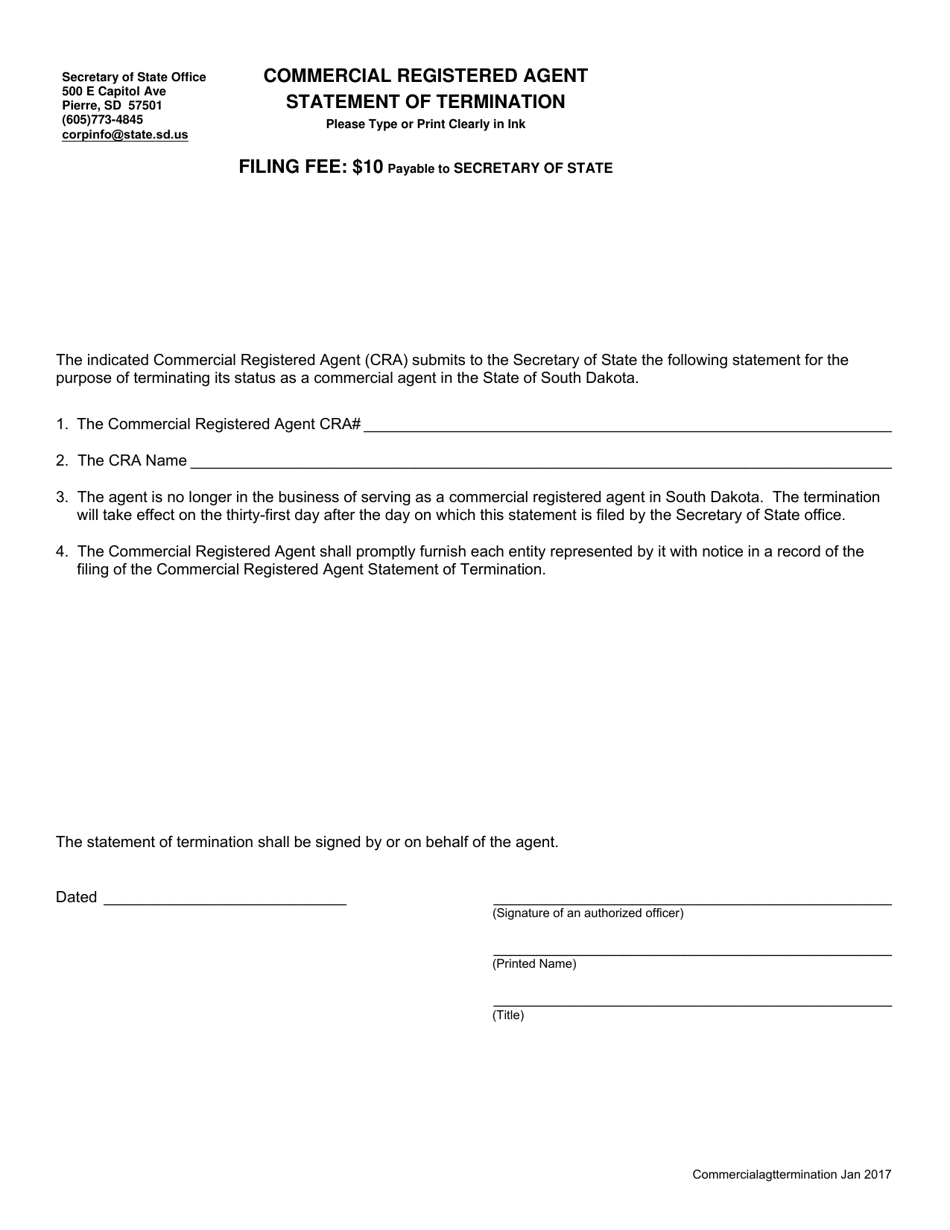 Commercial Registered Agent Statement of Termination - South Dakota, Page 1