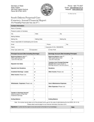 Document preview: South Dakota Perpetual Care Cemetery Annual Financial Report Form - South Dakota