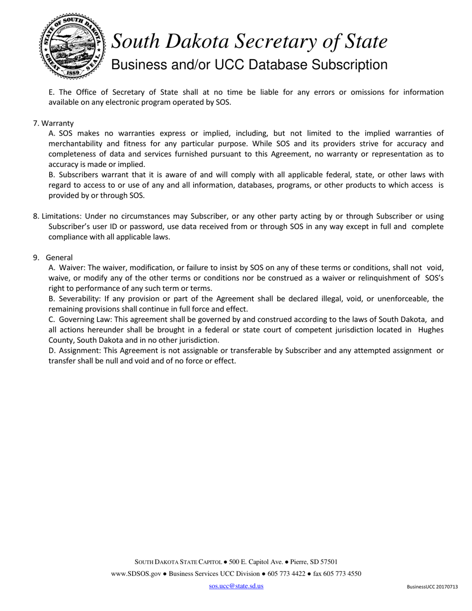 Business and / or Ucc Database Subscription - South Dakota, Page 2