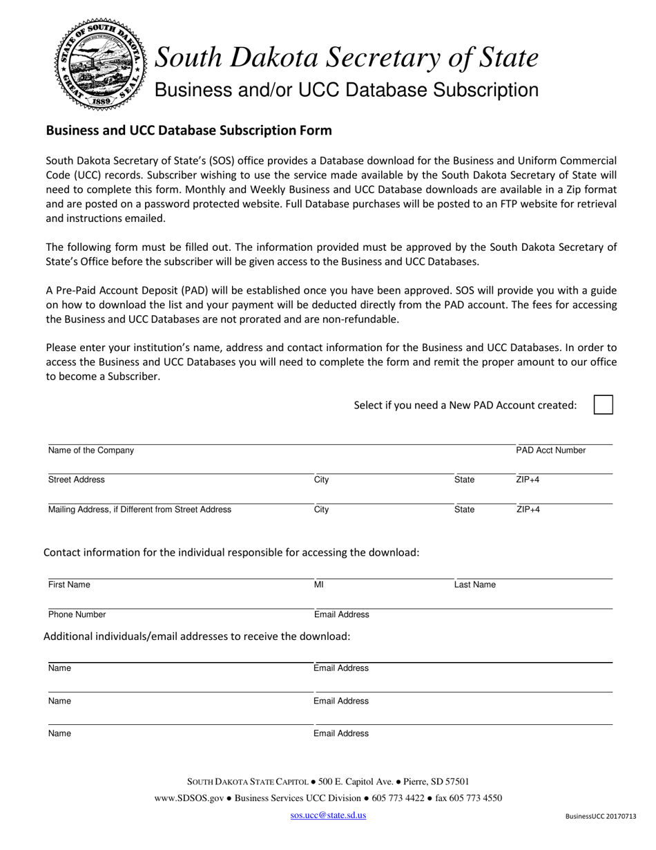 Business and / or Ucc Database Subscription - South Dakota, Page 3