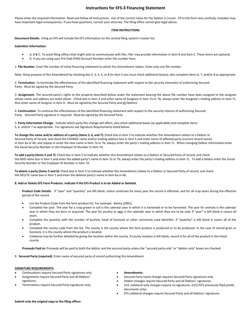 Instructions for Form EFS-3 Financing Statement - South Dakota