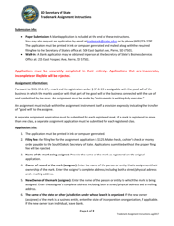 Trademark Registration Assignment Application - South Dakota