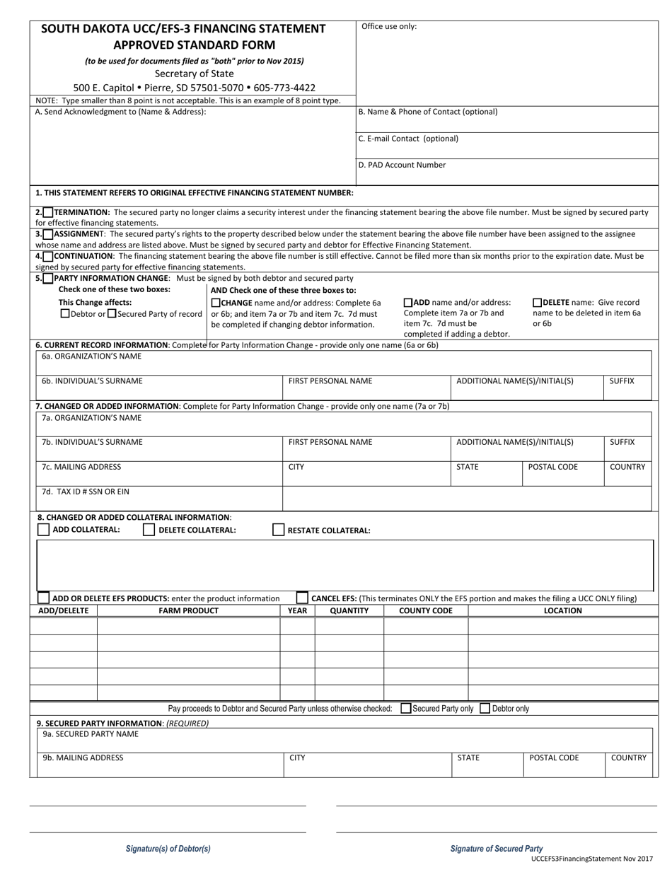 Form UCC / EFS-3 Financing Statement Amendment - South Dakota, Page 1