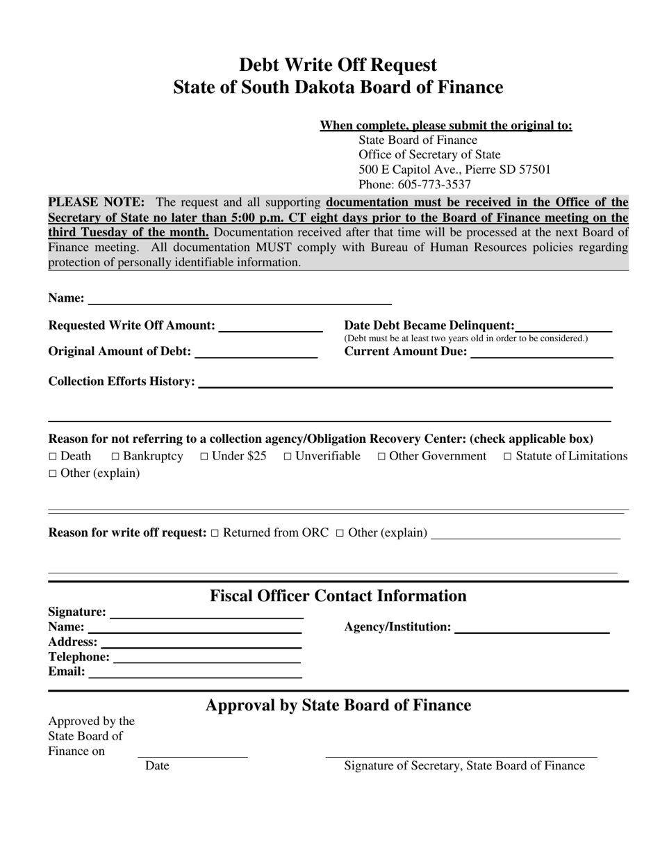 South Dakota Debt WriteOff Request Form Fill Out, Sign Online and