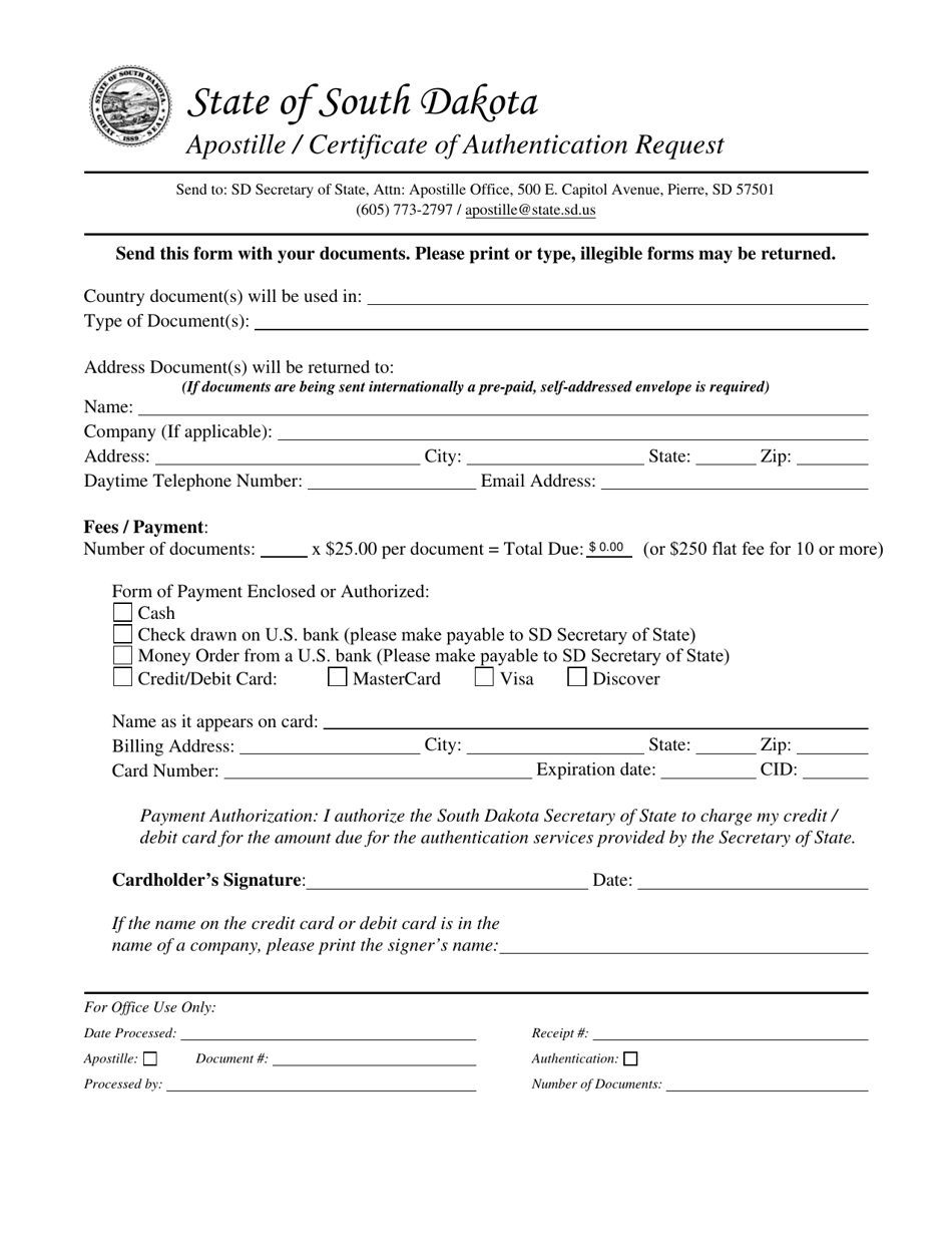 South Dakota Apostille/Certificate of Authentication Request Download ...
