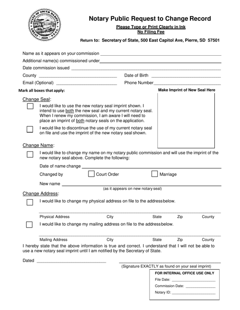Notary Public Request to Change Record - South Dakota Download Pdf