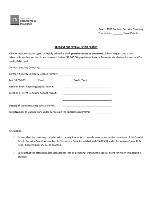 &quot;Request for Special Event Permit&quot; - Tennessee Download Pdf