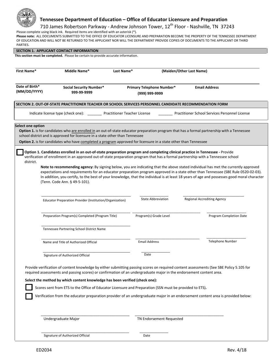 Form ED2034 Fill Out, Sign Online and Download Printable PDF