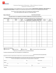 Form ED2034A Experience Verification Form - Tennessee