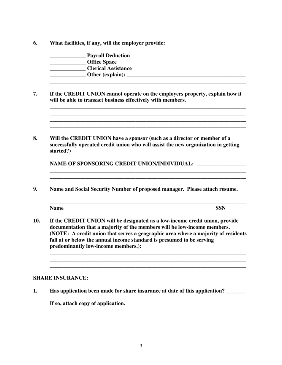 Application to Form a State-Chartered Credit Union - Tennessee, Page 3