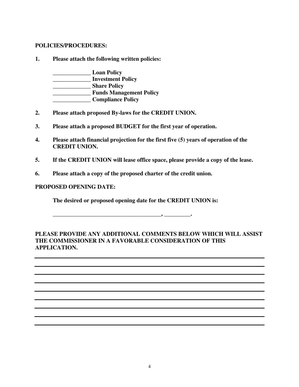 Application to Form a State-Chartered Credit Union - Tennessee, Page 4