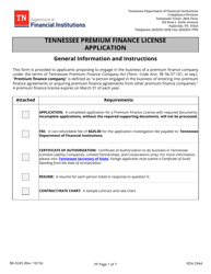 Form BK-0245 Tennessee Premium Finance License Application - Tennessee