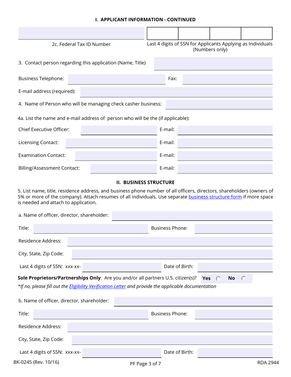 Form BK-0245 Tennessee Premium Finance License Application - Tennessee, Page 3
