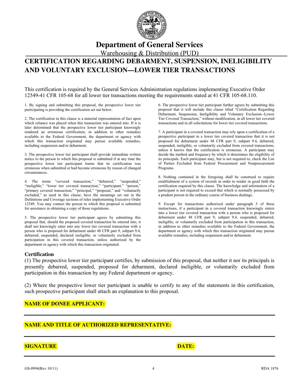 Form GS-0994 State Surplus Program Application - Tennessee, Page 4
