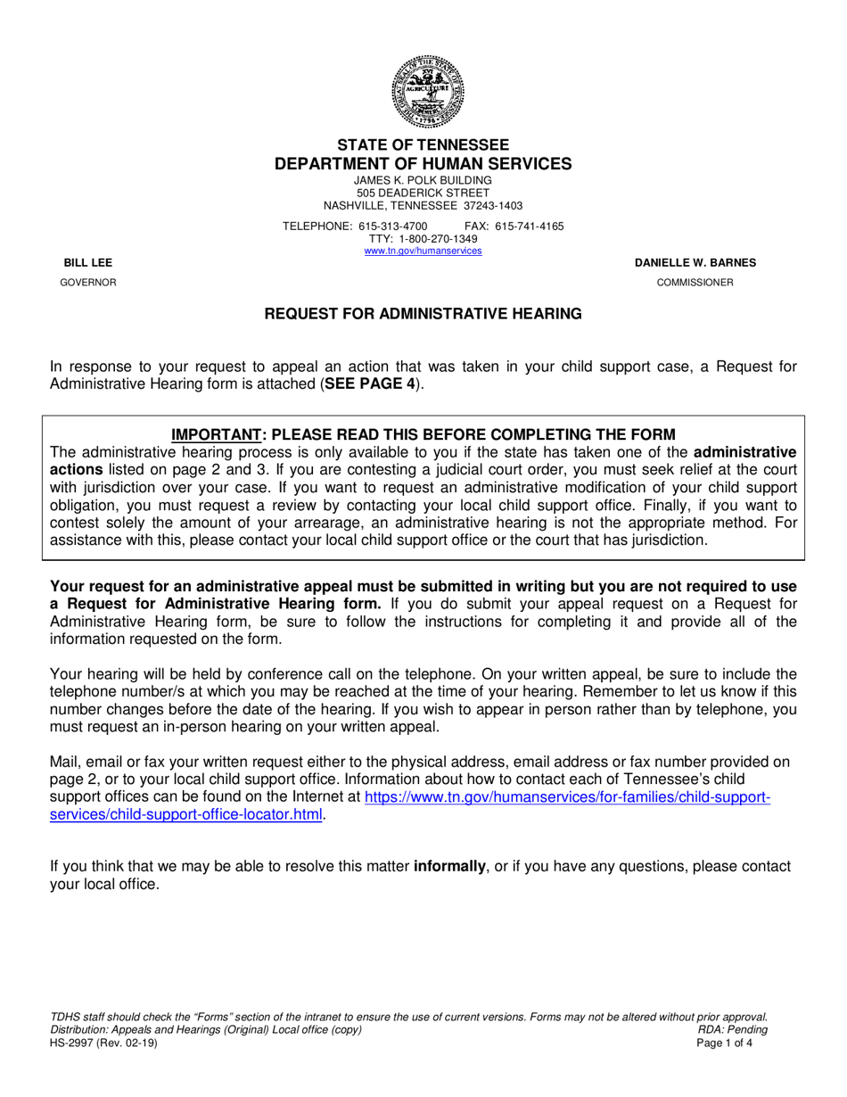 Form HS2997 Fill Out, Sign Online and Download Printable PDF