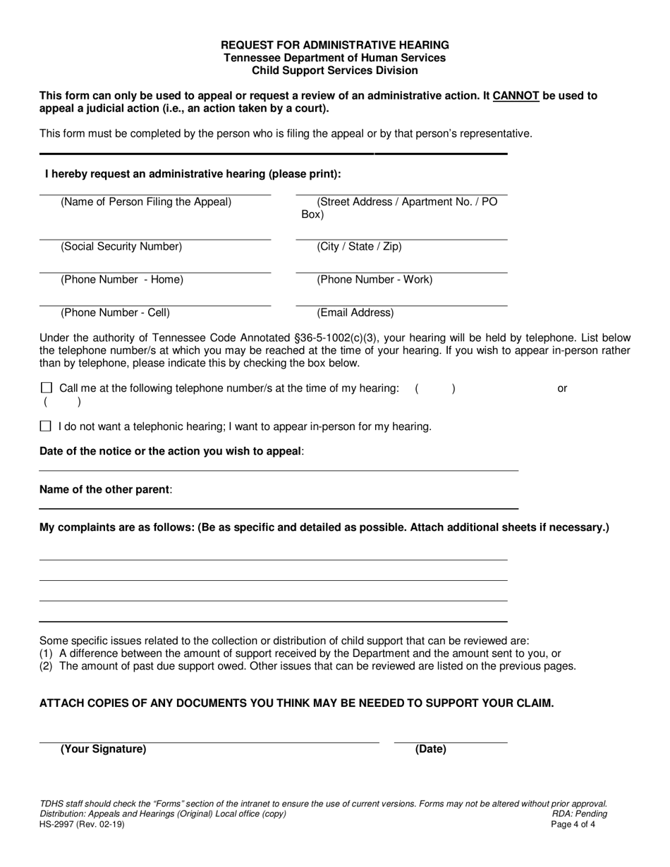 Form HS-2997 - Fill Out, Sign Online and Download Printable PDF ...