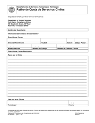 Document preview: Formulario HS-2633SP Retiro De Queja De Derechos Civiles - Tennessee (Spanish)