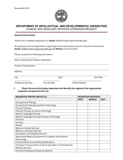 Clinical and Ancillary Services Expansion Request Form - Tennessee Download Pdf