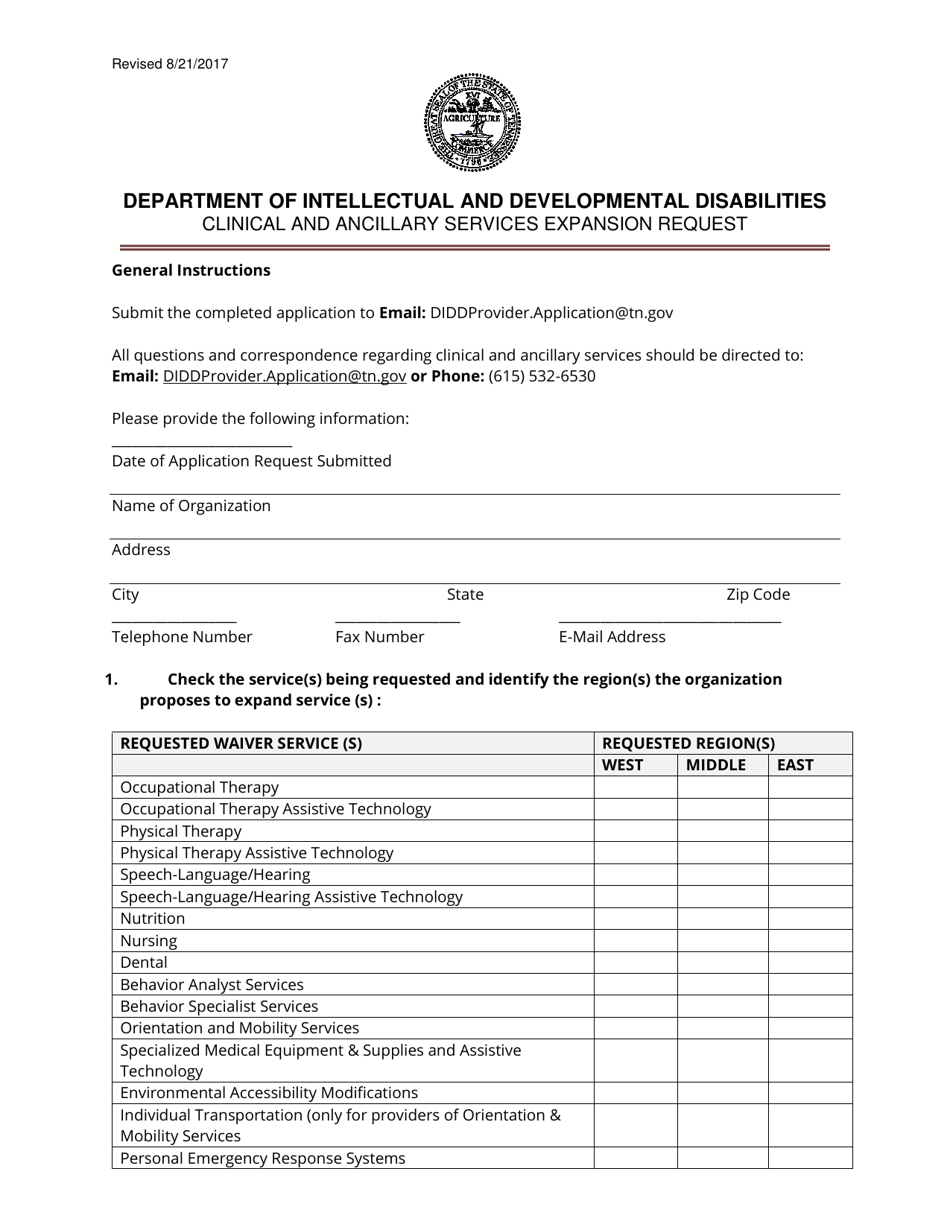 Clinical and Ancillary Services Expansion Request Form - Tennessee, Page 1