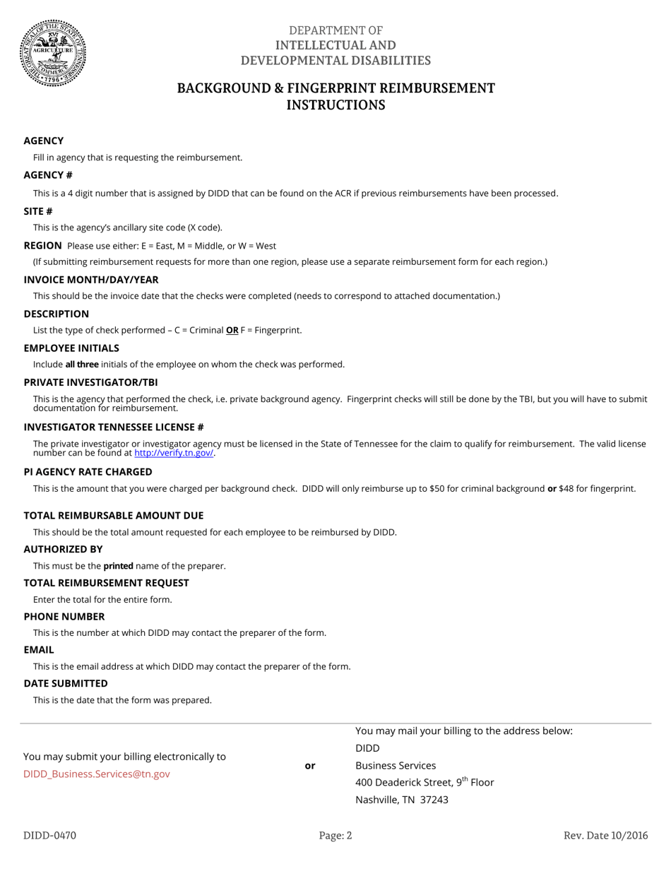 Form DIDD-0470 Background  Fingerprint Reimbursement - Tennessee, Page 2