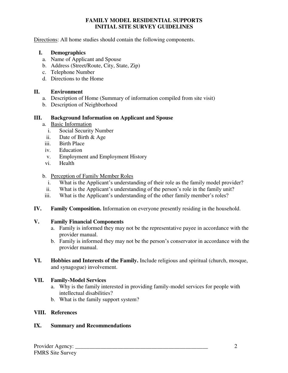Family Model Residential Supports Initial Site Survey - Tennessee, Page 2