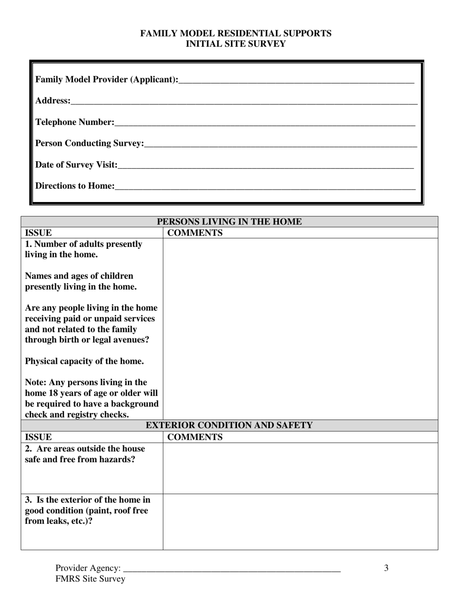 Family Model Residential Supports Initial Site Survey - Tennessee, Page 3