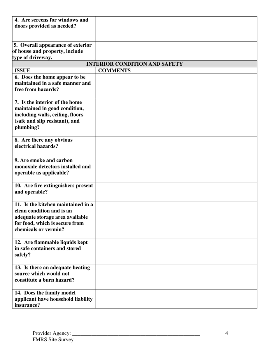 Family Model Residential Supports Initial Site Survey - Tennessee, Page 4