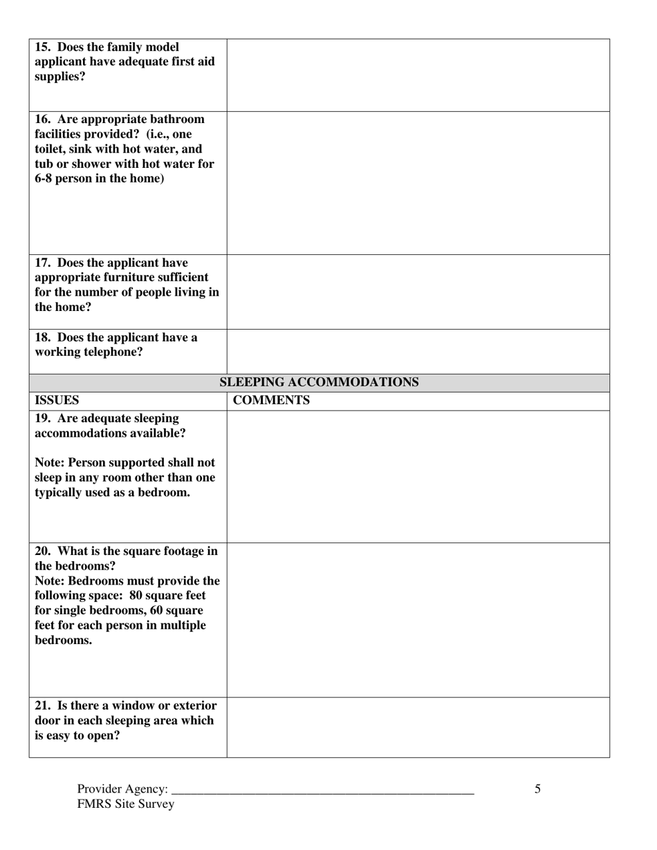 Family Model Residential Supports Initial Site Survey - Tennessee, Page 5