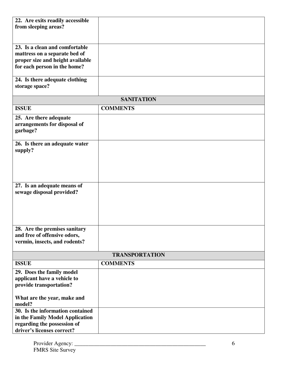 Tennessee Family Model Residential Supports Initial Site Survey - Fill ...