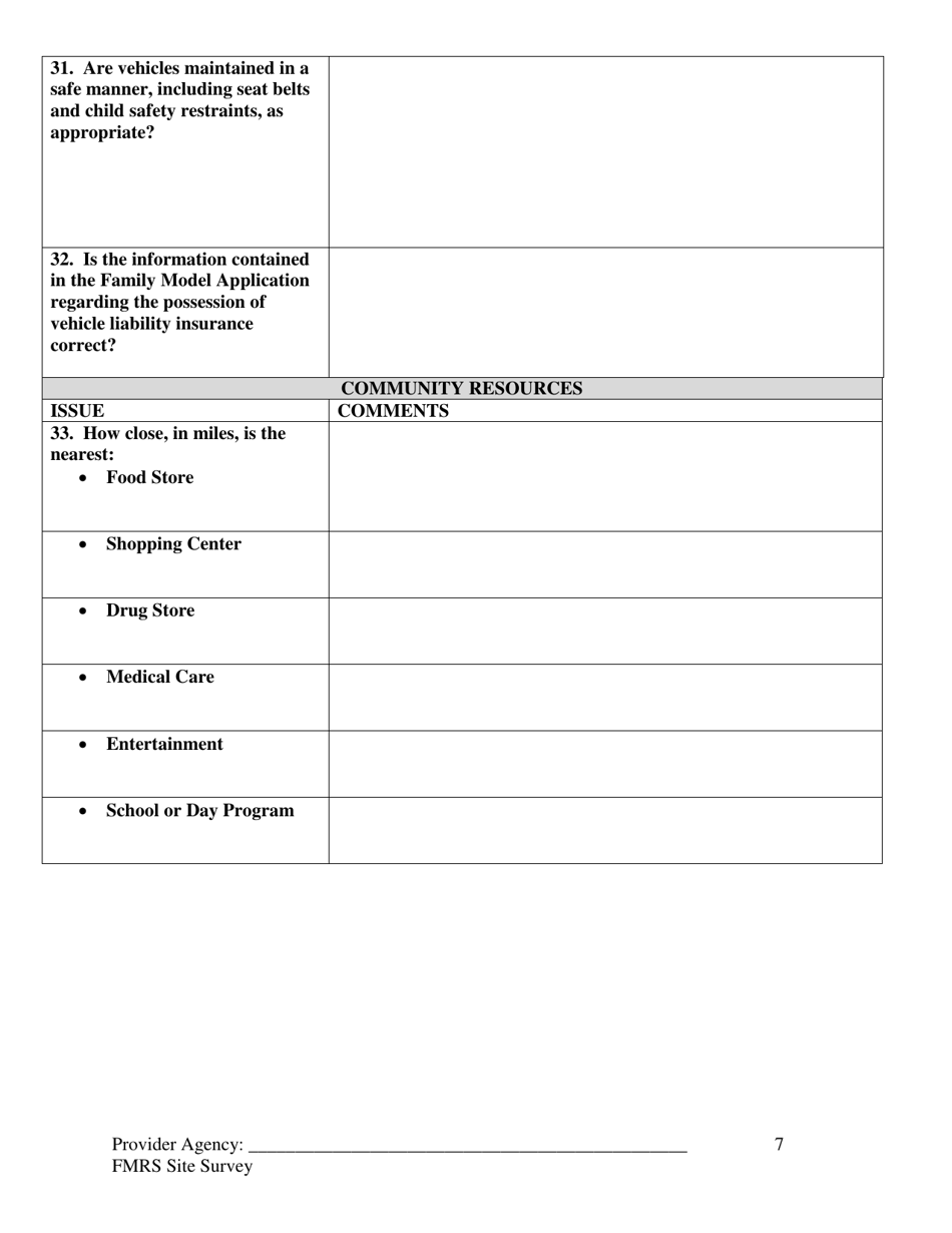 Family Model Residential Supports Initial Site Survey - Tennessee, Page 7