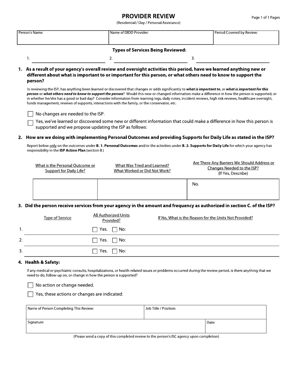 Provider Review Form - Tennessee, Page 1