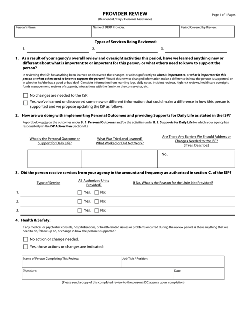Provider Review Form - Tennessee