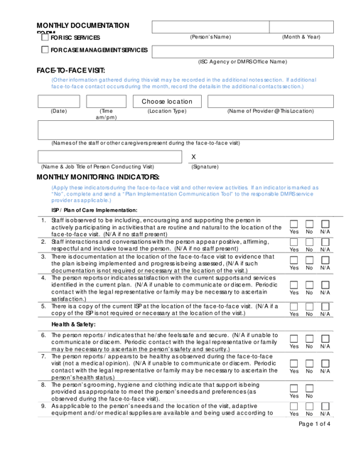 Monthly Documentation Form - Tennessee Download Pdf