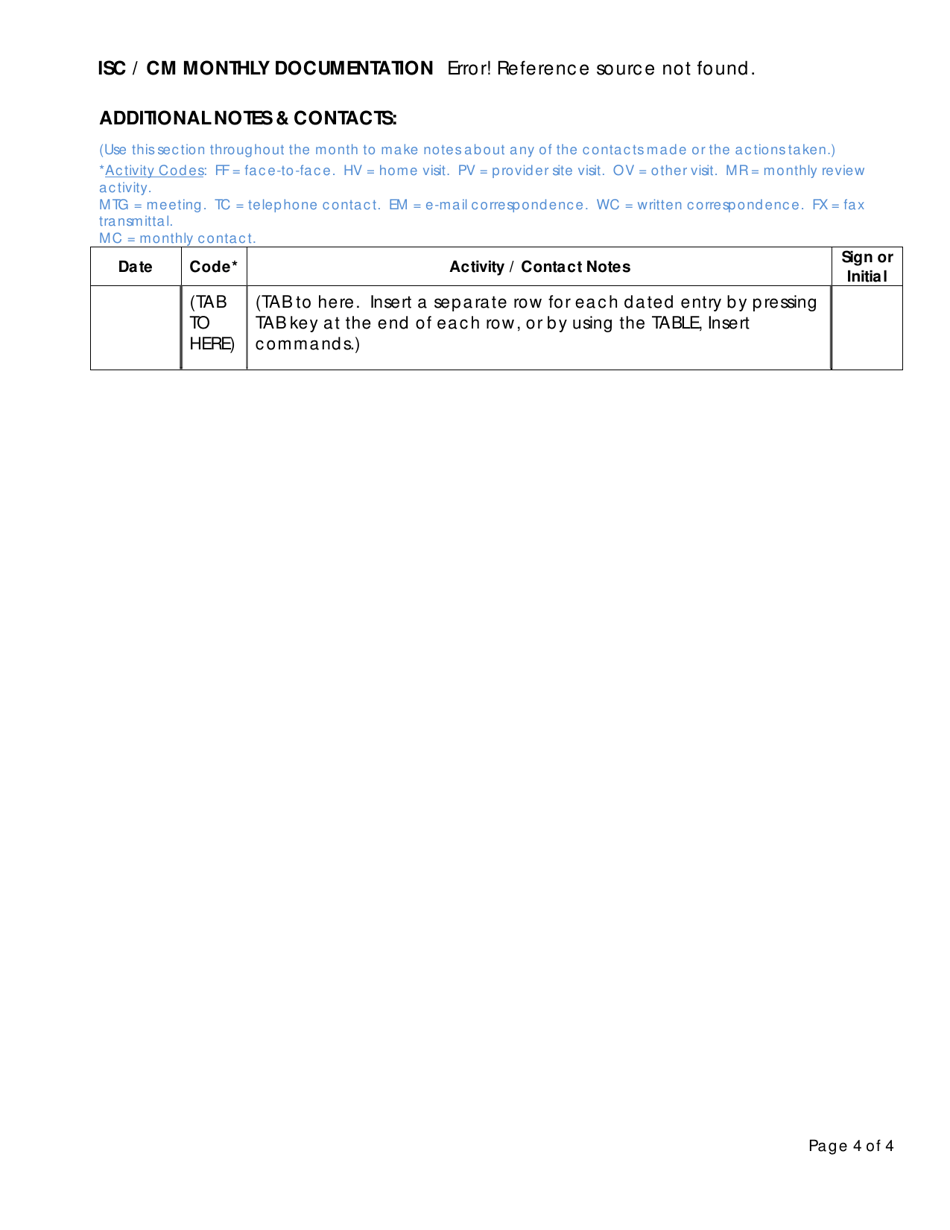 Monthly Documentation Form - Tennessee, Page 4